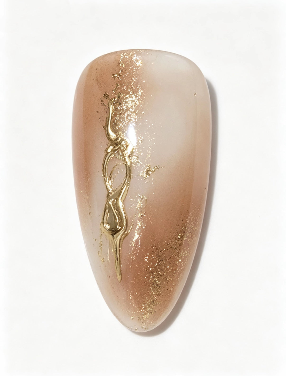 Nude Ombre Gold Foil Press-On Nails | Elegant Almond Shape with Metallic Accents