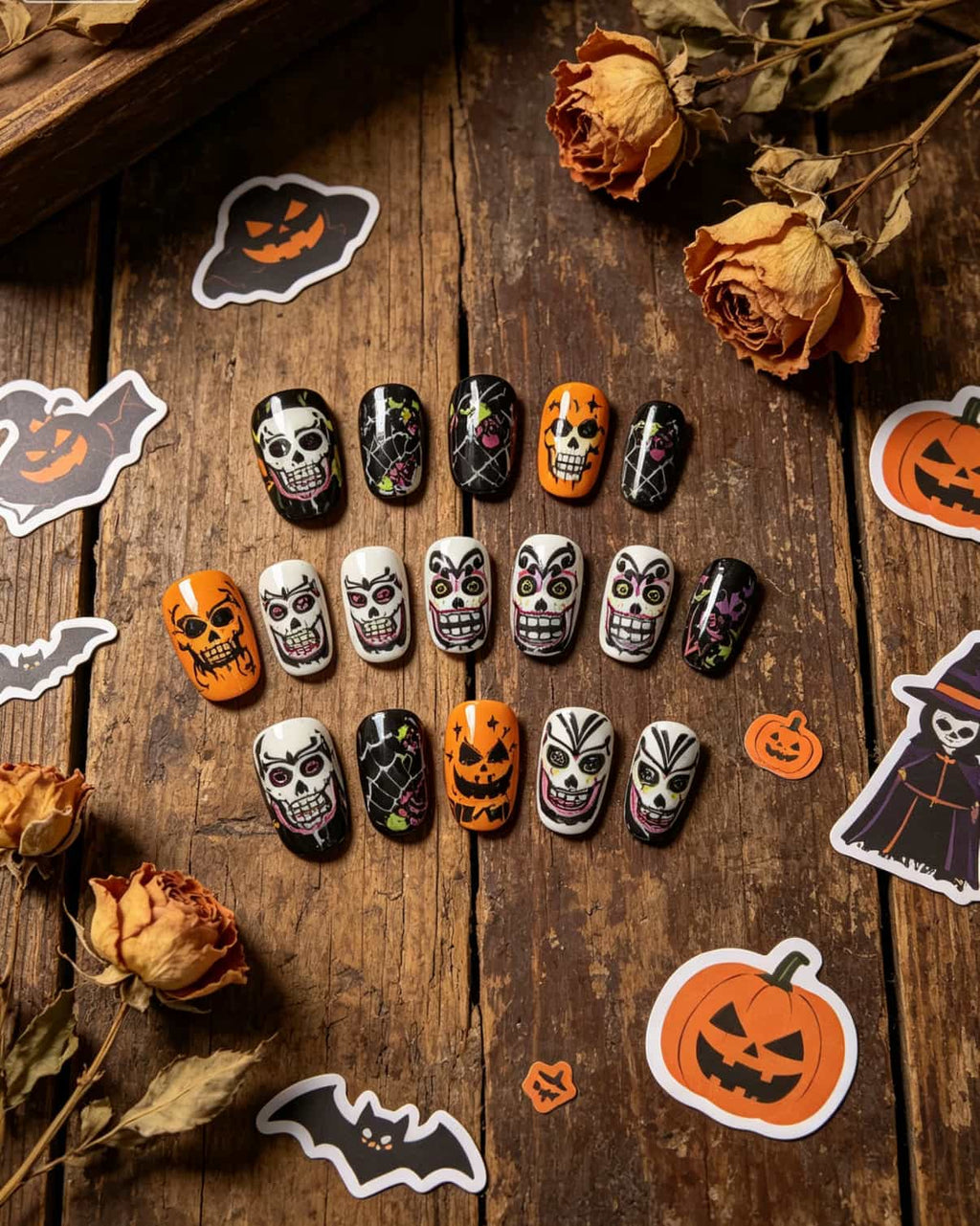 Halloween Sugar Skull Press-On Nails | Spooky Spiderweb Print
