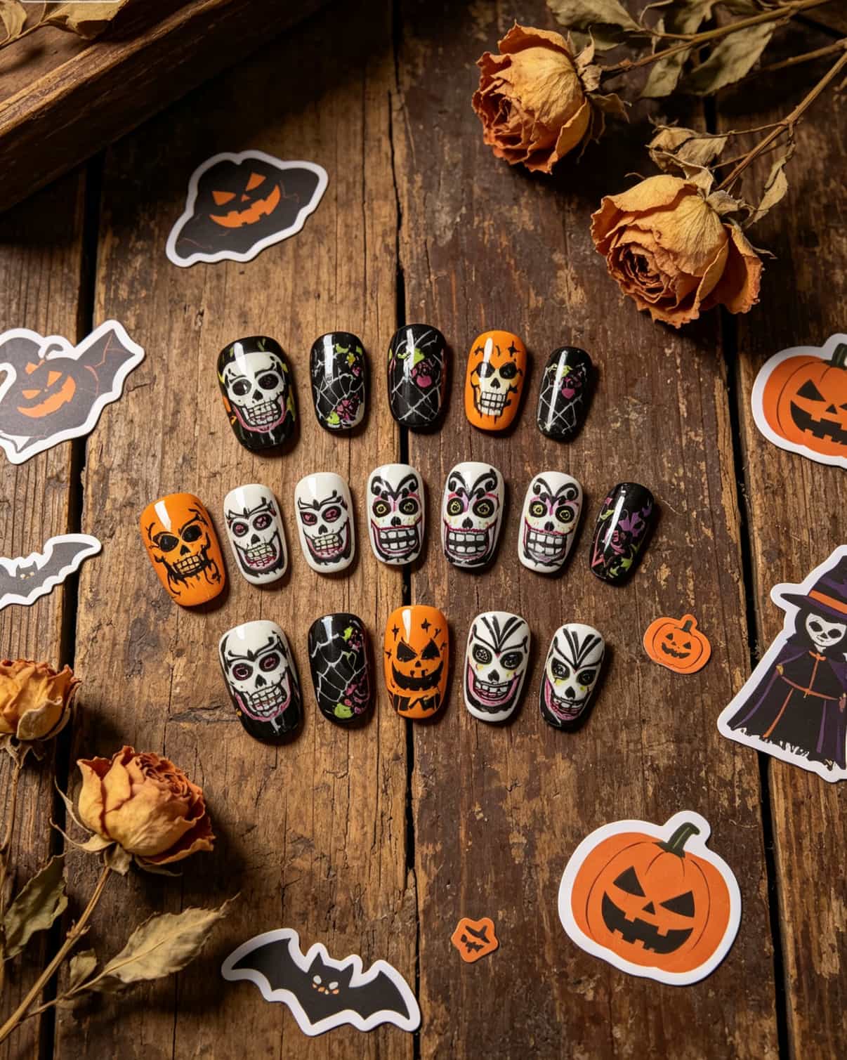 Halloween Sugar Skull Press-On Nails | Spooky Spiderweb Print