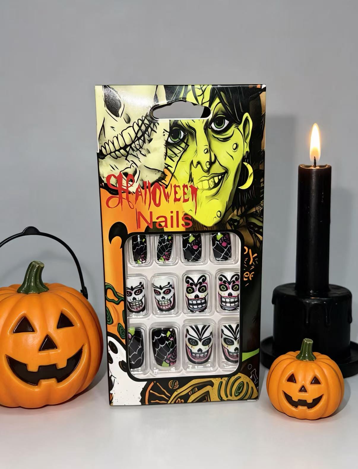 Halloween Sugar Skull Press-On Nails | Spooky Spiderweb Print