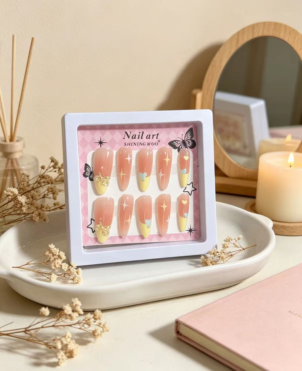 Peach Glow French Press-On Nails – Nude Gradient x Sunny Yellow Tip
