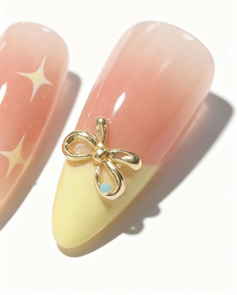 Peach Glow French Press-On Nails – Nude Gradient x Sunny Yellow Tip
