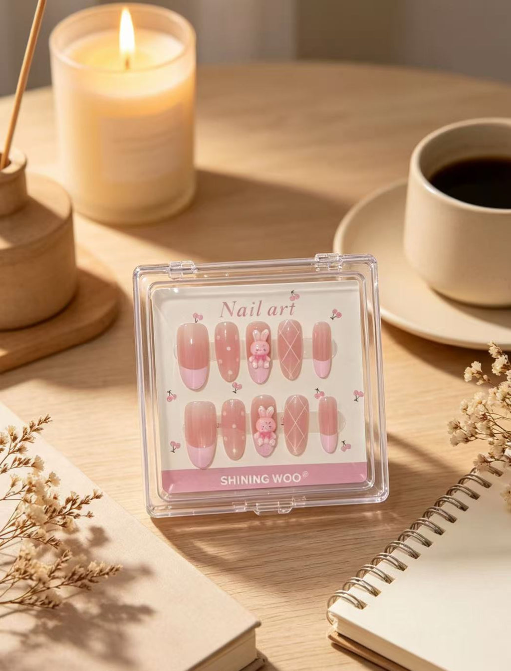 Blush Pink Bunny Press-On Nails | Coquette Kawaii French Tip Set